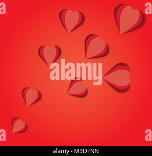 Vector illustration of flying hearts paper cut out sur fond rouge Illustration de Vecteur