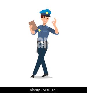 Agent de police de caractères. Agent de pleine longueur, différents points de vue, les émotions, les gestes, les outils professionnels et les attributs. Illustration de Vecteur