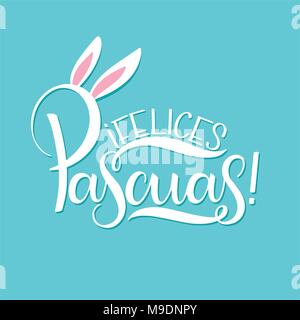 Feliz Pascua lettrage coloré. Joyeuses Pâques dans l'espagnol. Phrases de Pâques écrite par main. Meilleurs Vœux Illustration de Vecteur