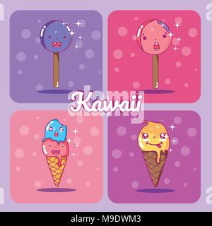La crème glacée cute kawaii dessins animés Illustration de Vecteur
