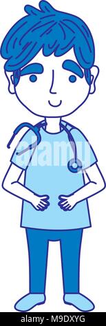 Duo homme de couleur uniforme avec médecin et outil stéthoscope Illustration de Vecteur