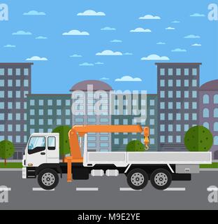 Grue sur camion sur route en ville Illustration de Vecteur