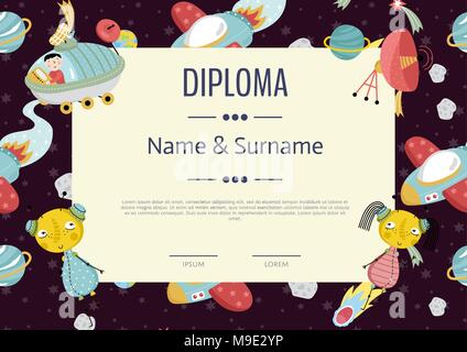 Cartoon Vector Template Diplôme Illustration de Vecteur