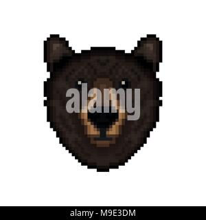 Tête d'ours en pixel art style. Vector illustration. Illustration de Vecteur