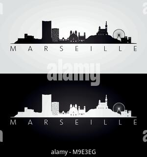 Les toits de Marseille et les repères d'ossature, noir et blanc design, illustration vectorielle. Illustration de Vecteur