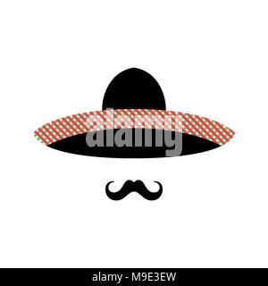 Visage Homme mexicain sombrero avec et la moustache. Vector illustration. Illustration de Vecteur