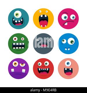 Ensemble de cartoon cute monster visages. télévision vector illustration Illustration de Vecteur