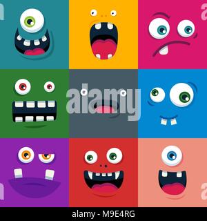 Ensemble de cartoon cute monster visages. télévision vector illustration Illustration de Vecteur