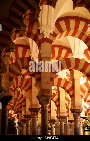 Célèbre horseshoe arches de la Mezquita de Cordoue ou la mosquée-cathédrale de Cordoue, l'un des plus célèbres exemples de l'architecture maure en Europe Banque D'Images