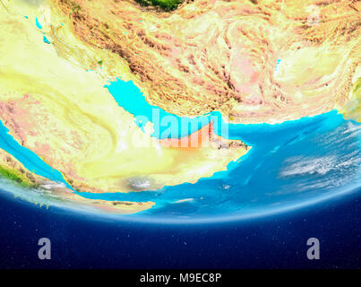 Emirats Arabes Unis a souligné en rouge sur la planète Terre avec des nuages. 3D illustration. Éléments de cette image fournie par la NASA. Banque D'Images