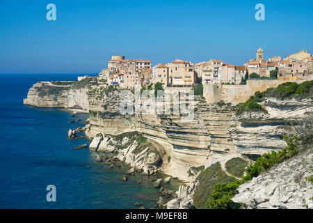 Citadelle et la haute ville de Bonifacio, construit sur une falaise chalkstone, Corse, France, Europe, Méditerranée Banque D'Images