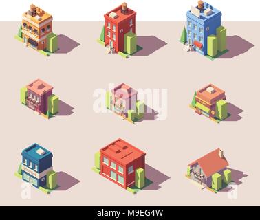 Vector poly bas bâtiments isométriques Illustration de Vecteur