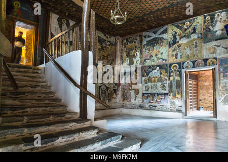 Fresques de la antichamber à l'ancien monastère à Katholikon Xenophontos, péninsule Athos, la Macédoine, la Grèce du Nord Banque D'Images