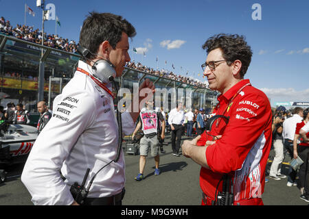 Melbourne, Australie. Mar 25, 2018. Toto WOLFF (AUT), Team principal et directeur général Mercedes AMG Petronas F1 GP, Mattia BINOTTO (ita), chef des services techniques au cours de la Scuderia Ferrari, portrait 2018 Championnat de Formule 1 à Melbourne, Grand Prix d'Australie, du 22 au 25 mars - Photo : Championnat du Monde de Formule 1 de la FIA 2018, Melbourne, Victoria : mécaniques : Formule 1 2018 Rolex Grand Prix d'Australie, l'utilisation de crédit dans le monde entier | : dpa/Alamy Live News Banque D'Images