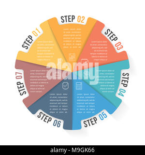 Modèle infographique cercle avec sept éléments, étapes ou options, workflow ou diagramme de processus, eps10 vector illustration Banque D'Images