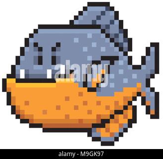 Vector illustration de poisson en colère cartoon - conception de pixel Illustration de Vecteur