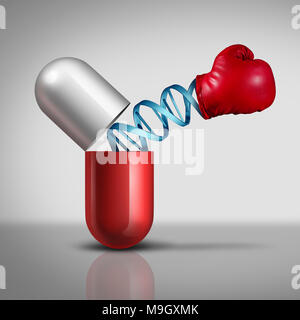 Traitement des médicaments génétiques de l'ADN et la puissance de la médecine comme un concept médical pour l'utilisation des comprimés d'immunothérapie du cancer comme ou . Banque D'Images