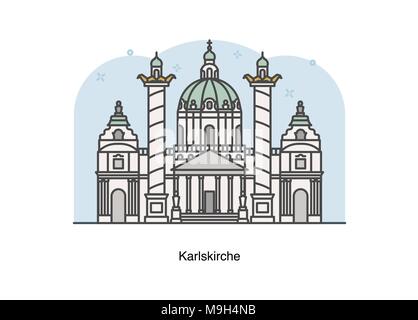 Ligne vectorielle Illustration de Karlskirche, Vienne, Autriche. Illustration de Vecteur