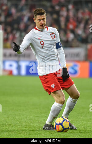 WROCLAW, POLOGNE - Le 23 mars 2018 : match amical contre le Nigéria Pologne 0:1. En action Robert Lewandowski Banque D'Images