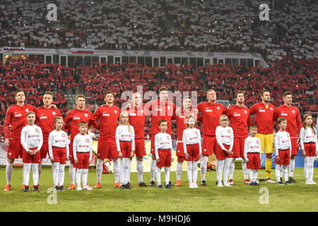WROCLAW, POLOGNE - Le 23 mars 2018 : match amical contre le Nigéria Pologne 0:1. Équipe de Pologne avant le match. Banque D'Images