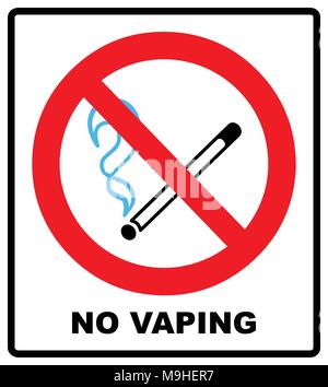 Vaping aucun signe. Ne pas fumer la cigarette électronique symbole. Vector illustration isolé sur blanc. L'icône rouge interdit d'avertissement pour les lieux publics, prêt à l'emploi Illustration de Vecteur