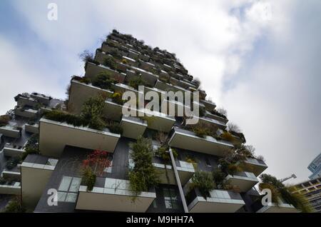 Milan, Italie 31 décembre 2017 à 12:30. Près de la gare de Porta Garibaldi, le quartier des affaires de Milan, à la verticale de la forêt. Banque D'Images