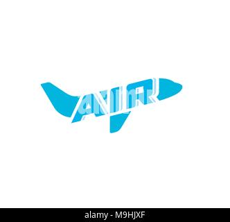 Logo avion concept abstrait. Avion Air signe silhouette bleu sur fond blanc. Billet d'avion, avion de ligne, vector illustration sur fond blanc. Illustration de Vecteur