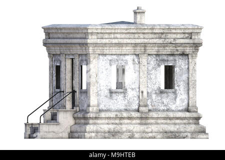 Vieux bâtiment en pierre blanc isolé sur blanc, 3D render. Banque D'Images