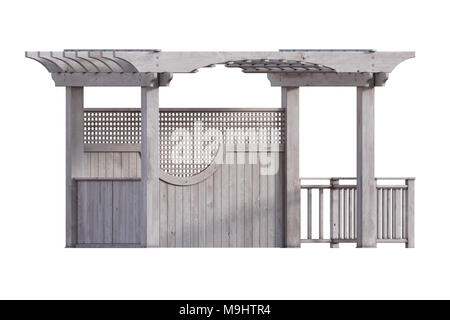 Pergola en bois isolé sur blanc, 3D render Banque D'Images