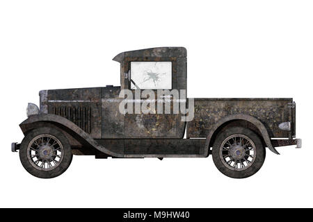 Old rusty vintage pickup truck isolated on white, 3D render. Banque D'Images