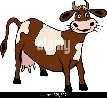 Vache brune avec des taches isolées sur fond blanc, personnage drôle Banque D'Images