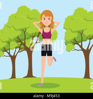 Exercice pratique femme avec sports icons Illustration de Vecteur