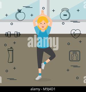 Exercice pratique femme avec sports icons Illustration de Vecteur