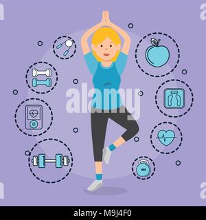 Exercice pratique femme avec sports icons Illustration de Vecteur