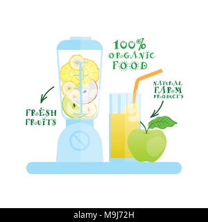 Mélangeur à cocktail de jus de fruits frais naturels produits biologiques alimentaires Logo Concept Illustration de Vecteur