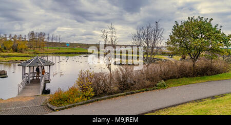 Étang de Kopavogur en automne, une banlieue de Reykjavik, Islande. Banque D'Images