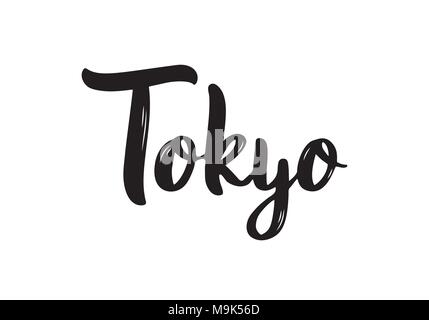 Lettrage à la main de Tokyo la calligraphie. La calligraphie au pinceau à la main. City design lettrage. Vector illustration. Illustration de Vecteur