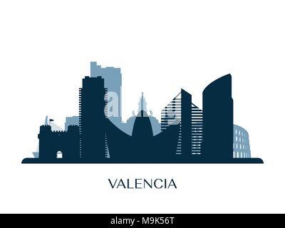 Valence, Skyline silhouette monochrome. Vector illustration. Illustration de Vecteur