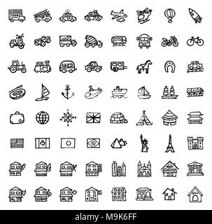 Le noir et blanc à la main icons - Transportation & Architecture Illustration de Vecteur