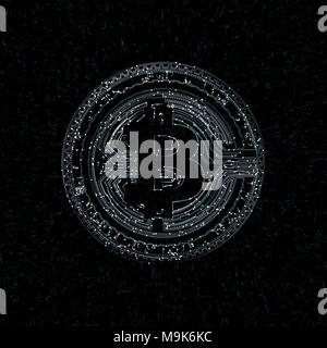 La monnaie numérique Bitcoin et world globe hologramme, l'argent et la technologie numérique futuriste réseau mondial concept. Banque D'Images