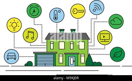 Maison Intelligente, domotique et réseau concept, style d'icône de ligne Illustration de Vecteur
