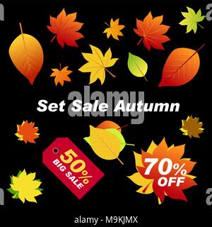 Les feuilles d'automne rouge, orange, vert sur fond noir. Le sh rouge Illustration de Vecteur