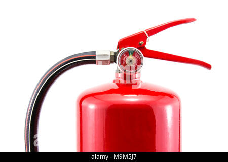 Incendie extincteurs rouge réservoir isolé sur fond blanc. Banque D'Images