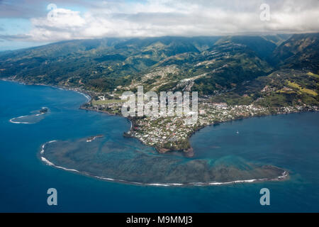 Plage de la Pointe Vénus avec barrière de corail, l'océan Pacifique, Mahina, Tahiti Nui, îles de la société, Iles du Vent, Polynésie Française Banque D'Images