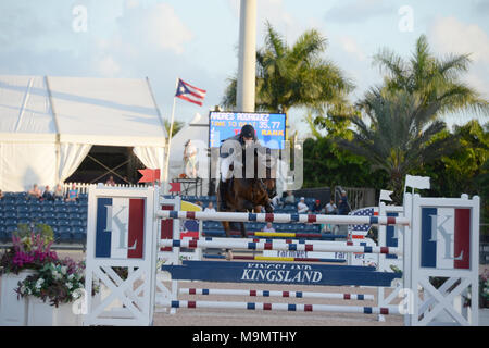 WELLINGTON, FL - MARS 01 : Andres Rodriguez participants à la somme de 150 000 diamants Lugano Grand Prix. Le 2015 Winter Equestrian Festival, a conclu sa huitième semaine de compétition le dimanche avec une victoire pour Todd Minikus (USA) et deux cygnes Babalou des fermes dans le 41 dans le Grand Prix de 150 000 $ le CEPA 4*, présenté par Lugano en diamants. La paire a conduit un cheval 10 avec un top trois pour terminer les États-Unis dans cette semaine de compétition du CEPA final. Beezie Madden (USA) et Simon a terminé deuxième, et Meagan Nusz (USA) et Dynamo placé troisième au Palm Beach International Equestrian Center le 1 mars 2015 en Banque D'Images