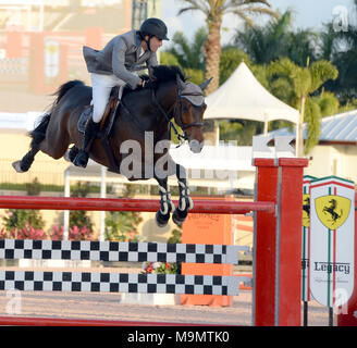 WELLINGTON, FL - MARS 01 : Andres Rodriguez participants à la somme de 150 000 diamants Lugano Grand Prix. Le 2015 Winter Equestrian Festival, a conclu sa huitième semaine de compétition le dimanche avec une victoire pour Todd Minikus (USA) et deux cygnes Babalou des fermes dans le 41 dans le Grand Prix de 150 000 $ le CEPA 4*, présenté par Lugano en diamants. La paire a conduit un cheval 10 avec un top trois pour terminer les États-Unis dans cette semaine de compétition du CEPA final. Beezie Madden (USA) et Simon a terminé deuxième, et Meagan Nusz (USA) et Dynamo placé troisième au Palm Beach International Equestrian Center le 1 mars 2015 en Banque D'Images