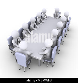 D'affaires 3d assis dans une table comme lors d'une réunion Banque D'Images