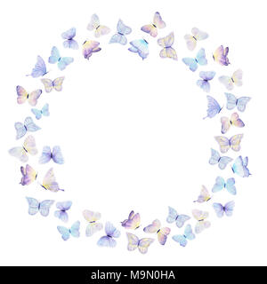 Aquarelle papillon peint à la main couronne ronde. Parfait pour les invitations, décorations, cartes, fonds d'écran. Banque D'Images