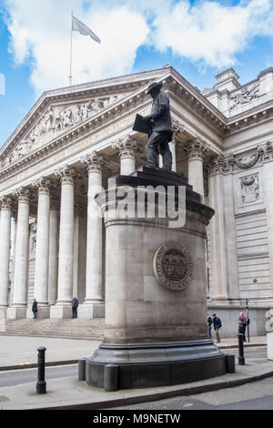 Statue équestre du Duc de Wellington, sculptée par Francis Leggatt Chantrey et Herbert William Weekes. Situé au Royal Exchange, Londres Banque D'Images