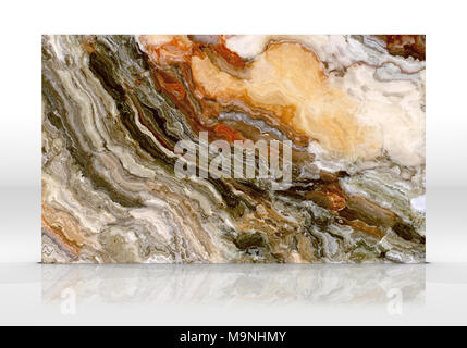 Carreaux de marbre onyx debout sur le fond blanc avec des reflets et ombres. La texture pour la conception. 2D illustration. Beauté naturelle Banque D'Images